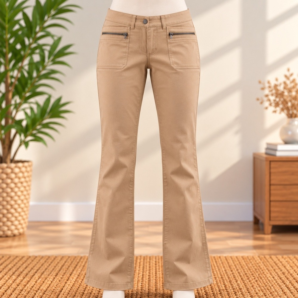 Guess Jeans Flared Utility Pants Womens 27 Tan Khaki Low Rise Zipper Pockets